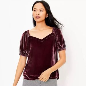 NWT Ann Taylor Loft Velvet Puff Sleeve Top Size S in Bold Bordeaux